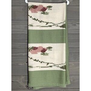 Simply Shabby Chic Throw Blanket Green Pink Roses Floral Cottage Core Soft